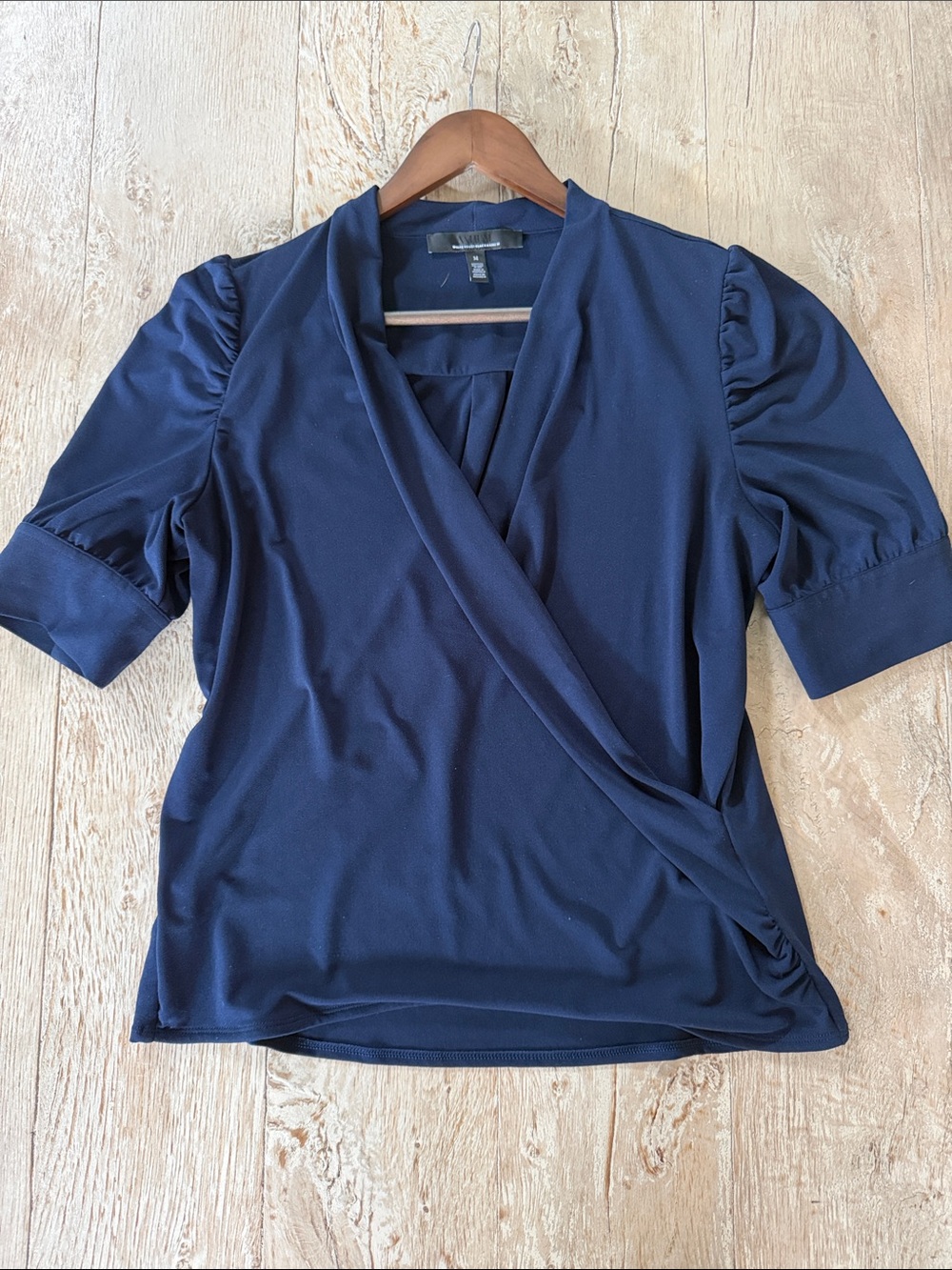 White House Black Market Navy Wrap-Front Blouse Medium